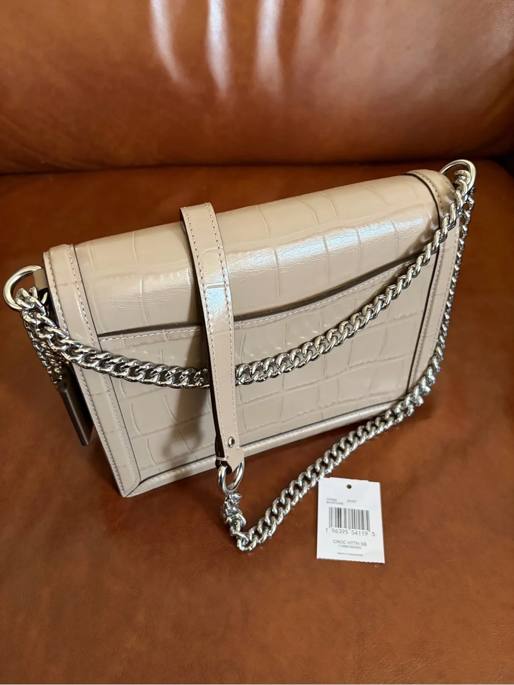 Coach Croc-Embossed Cream Crossbody with Black Trim
